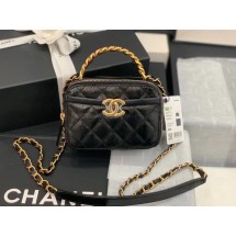 Replica Chanel minil tote bag Sheepskin & Gold-Tone Metal AS2179 black JK3709Xe44