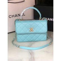 Replica Chanel original lambskin top handle flap bag AS92236 sky blue&Gold-Tone Metal JK3098sA83