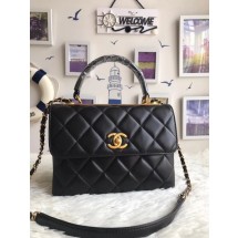 Replica Chanel Original Sheepskin Leather Tote Bag 92236 black Gold Buckle JK5239YP94