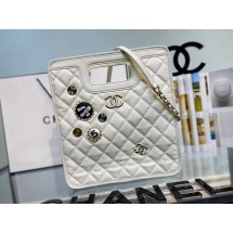 Replica Chanel Original Soft Leather Bag & Gold-Tone Metal AS1431 white JK4146Ye83