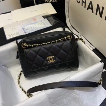 Replica CHANEL Small camera bag Grained Calfskin & Gold-Tone Metal AS1367 black JK4001iF91