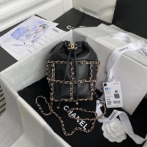 Replica Chanel small drawstring bag Lambskin & Gold Metal AS2313 black JK3631ED66