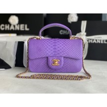 Replica Chanel Snake skin mini flap bag with top handle AS2431 purple JK2383Sf59