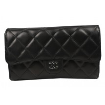 Replica Chanel Tri-Fold Wallet Black Original Sheppskin A31506 Silver JK1493BB13