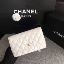 Replica Chanel WOC Flap Bag White Original Sheepskin Leather 33814 Glod JK5845ij65