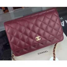 Replica Chanel WOC mini Flap Bag Burgundy Sheepskin A5373 Gold JK86HB48