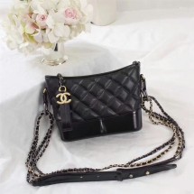 Replica Cheap Chanel Gabrielle Calfskin Leather Shoulder Bag 8122A Black JK5774Mq48