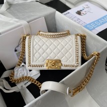 SMALL BOY CHANEL HANDBAG Gold-Tone Metal A67085 WHITE JK2834wv88