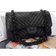 Top Chanel 2.55 Series Flap Bag Black Cannage Pattern Chevron Leather A1112V Black JK62eo14