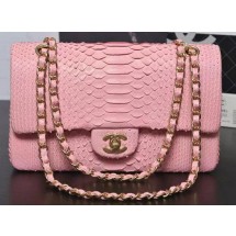 Top Chanel 2.55 Series Flap Bags Sakura Pink Original Python Leather A1112SA Gold JK373lE56