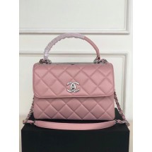 Top Chanel original lambskin top handle flap bag AS92236 pink&silver-Tone Metal JK3099lE56