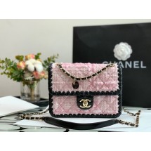 Top CHANEL Tweed Braided Calfskin & Gold-Tone Metal AS6075 pink JK2698yq38