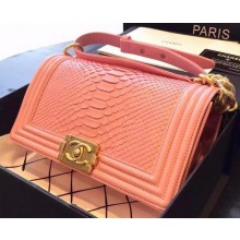 AAAAA Imitation Chanel Boy Flap Shoulder Bag Pink Python Leather A66095 Gold JK613Sy67