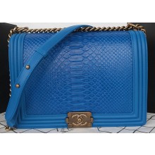 Best Quality Boy Chanel Flap Shoulder Bag Blue Python Leather A67087 Gold JK465xb51