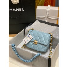 Best Replica Chanel mini Shoulder Bag Lambskin&Gold-Tone Metal AS3205 sky blue JK2505zU69