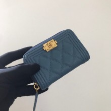 BOY CHANEL Coin Purse A80602 blue JK1122Eb92