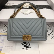 Boy Chanel Flap Bag Original Chevron Leather Gray A67086V Bronze Buckle JK3699yk28