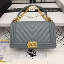 Boy Chanel Flap Bag Original Chevron Leather Gray A67086V Frosted Golden Buckle JK3698kC27