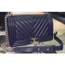 Boy Chanel Flap Bag Original Chevron Nubuck Leather A5708 Royal JK336KX51