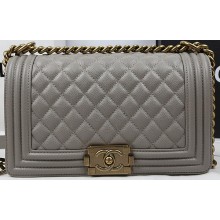 Boy Chanel Flap Bag Original Grey Cannage Pattern A67025 Gold JK815MO84