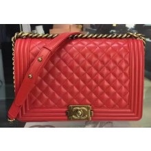 Boy Chanel Flap Bag Red Original Sheepskin Leather A67088 Gold JK39AM45