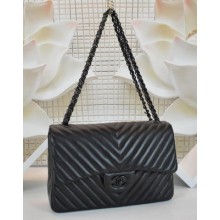 Boy Chanel Flap Bag Sheepskin Chevron Quilting A64306 Black JK773Il41