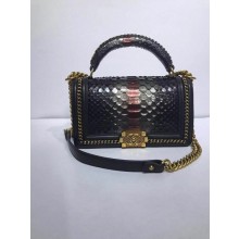 BOY CHANEL Flap Bag with Handle Python & Ruthenium-Finish Metal A94804 black JK4909Dq89