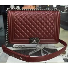 Boy Chanel Flap Bags Original Wine Cannage Pattern A67088 Silver JK45Is79