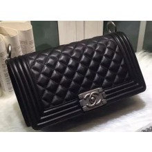 Boy Chanel Flap Shoulder Bag Black Sheepskin Leather A67086 Silver JK599Ty85