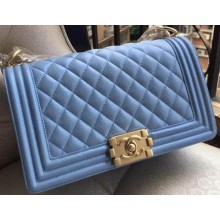 Boy Chanel Flap Shoulder Bag Blue Cannage Pattern A67086 Gold JK642uT54