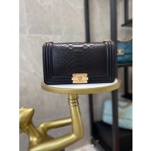 Boy Chanel Flap Shoulder Bag original Snake leather AS67086 black & Gold-Tone Metal JK3648CC86