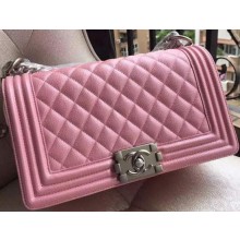 Boy Chanel Flap Shoulder Bag Pink Cannage Pattern A67086 Silver JK643gN72