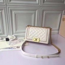 Boy Chanel Flap Shoulder Bag Sheepskin Leather A67085E White JK5957Sy67