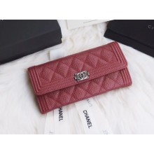 BOY CHANEL Flap Wallet A80286 red silver-Tone Metal JK1384hI90