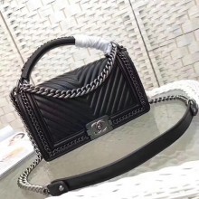 Boy Chanel Top Flap Bag Original Chevron Sheepskin A67088 Black JK5600Tk78