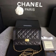 Boy Chanel WOC Flap Bag Original Calfskin Leather CHA6040 Black JK5691Is79