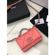 Chanel 19 Classic Sheepskin Leather Chain Wallet AP0957 pink& silver-Tone Metal JK2750vN22