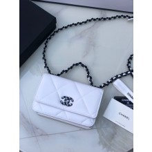 Chanel 19 Classic Sheepskin Leather Chain Wallet AP0957 white& black-Tone Metal JK2751Gh26