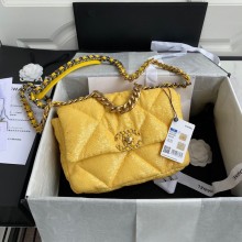 Chanel 19 Flap Bag Original Beads Leather AS1160 Yellow JK3689dX32