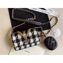 CHANEL 19 Flap Bag WOC 33817 black&white JK4011KX22