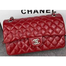 Chanel 2.55 Series Double Flap Bag Red Original Patent Leather CF7024 Silver JK279Nw52