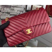 Chanel 2.55 Series Flap Bag Burgundy Lambskin Chevron Leather A5023 Gold JK587EW67