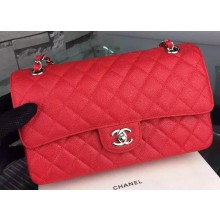 Chanel 2.55 Series Flap Bag Red Cannage Pattern Leather CF8024 Silver JK239iv85