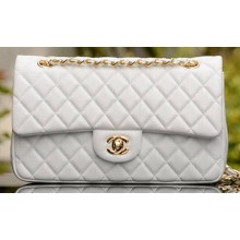 Chanel 2.55 Series Flap Bag White Sheepskin Leather A37586 Gold JK724hi67