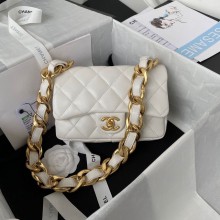 Chanel 2022SS Small Flap Bag Lambskin & Gold-Tone Metal AS3214 White JK2416bm74