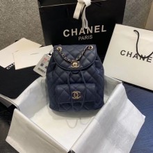 Chanel backpack Grained Calfskin & Gold-Tone Metal AS1371 Navy JK4043EW67