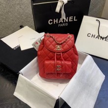 Chanel backpack Grained Calfskin & Gold-Tone Metal AS1371 Red JK4046tg76