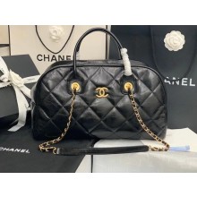 Chanel bowling bag Calfskin & Gold-Tone Metal AS8396 black JK3727aj95