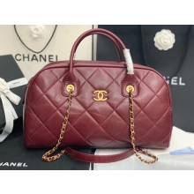 Chanel bowling bag Calfskin & Gold-Tone Metal AS8396 Burgundy JK3726Oj66