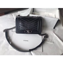 CHANEL BOY Crumpled Calfskin Original Leather Black Bag A67085 Silver JK4659wv88